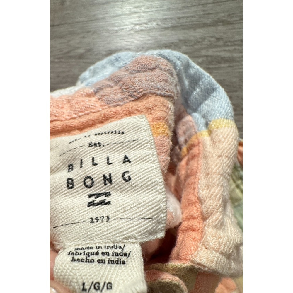 Billabong Shirt Womens Large Colorblock Plaid Top Costal Beach Button UP Resort - Picture 4 of 9